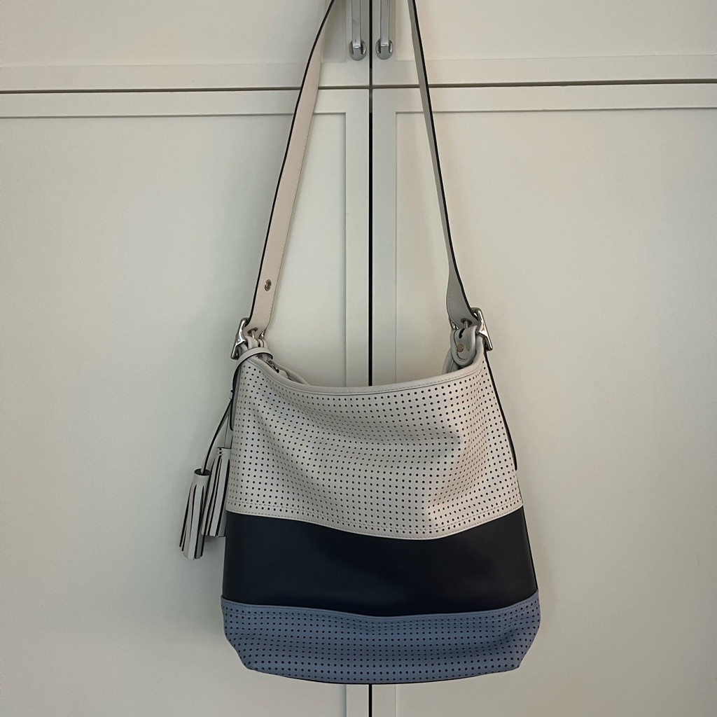 Coach Duffle Leather Stripe Perf Navy Blue Crossbody Shoulder Bag New $458